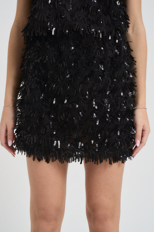 Minigonna donna con paillettes nera