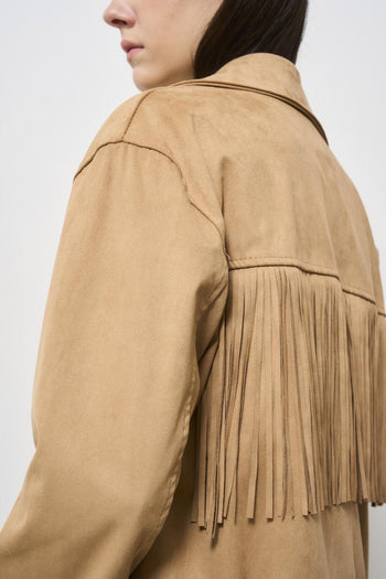 Women's beige suede jacket - 5