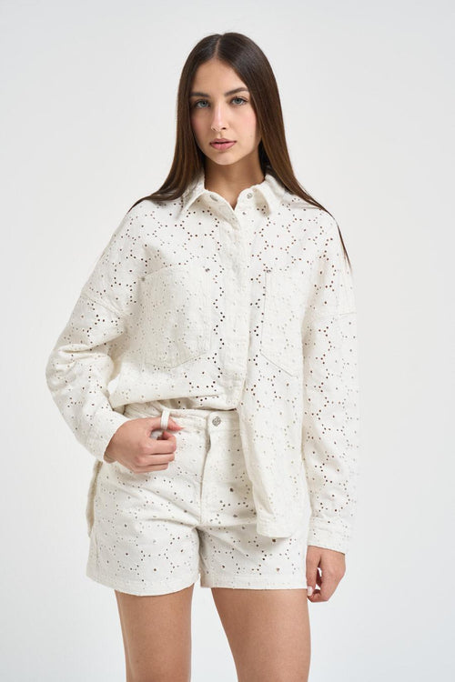 Camicia donna traforata in denim bianca