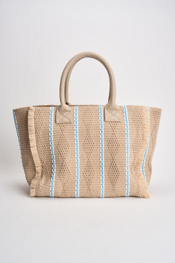 Borsa donna in rafia a righe beige - 5