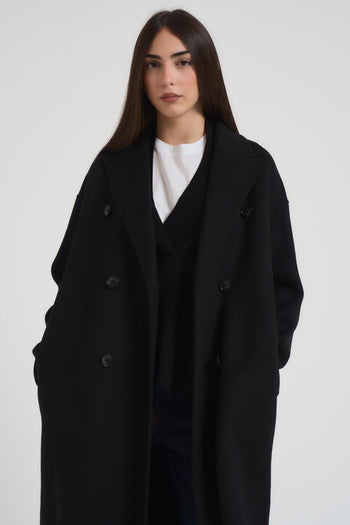 Cappotto donna doppiopetto lungo nero - 3
