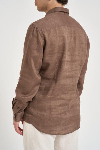 Camicia uomo in lino marrone - 4