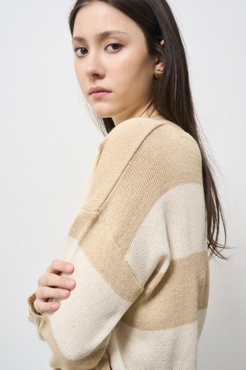Beige striped women's sweater - 3