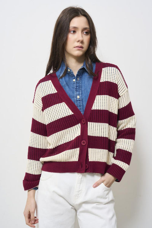 Cardigan donna bordeaux a righe - 2