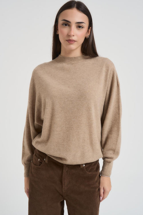 Maglia donna scollo a barca beige - 2