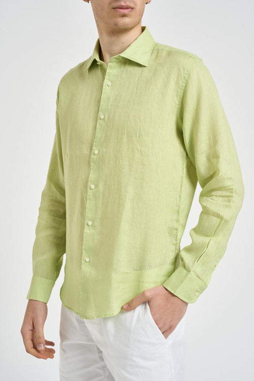 Camicia uomo verde lime in lino - 2
