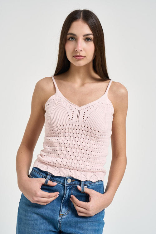 Top donna in maglia rosa