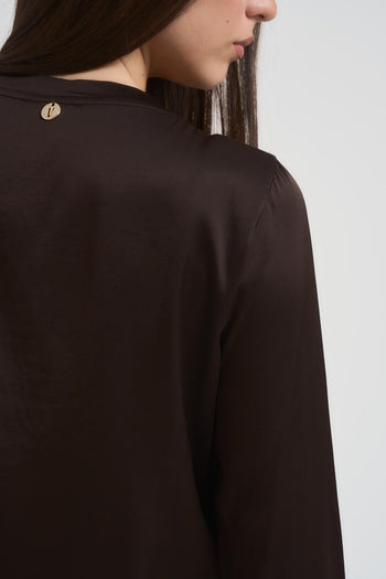 Blusa donna girocollo satinata marrone - 4