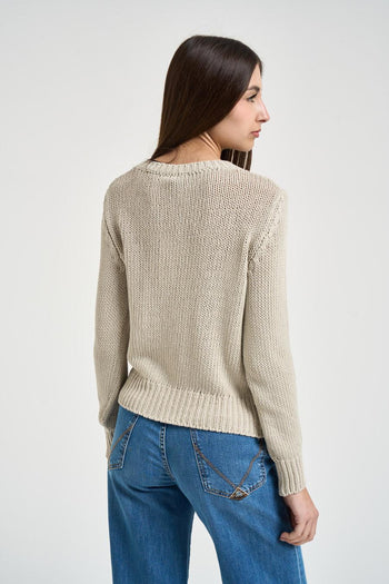 Maglia donna girocollo in cotone beige - 3