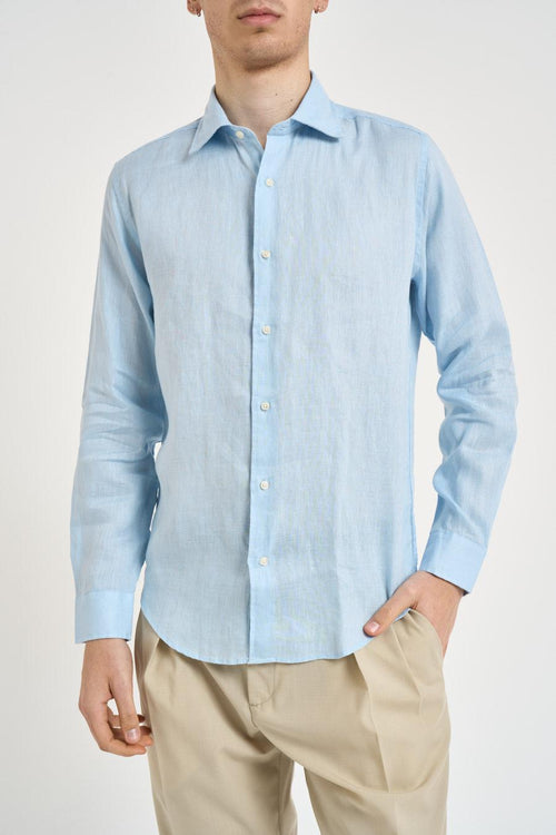 Camicia uomo in lino celeste