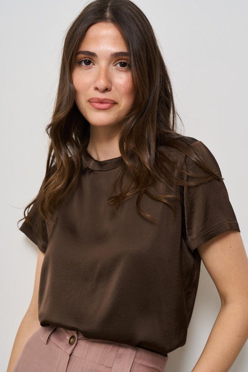 T-shirt donna satinata marrone - 2