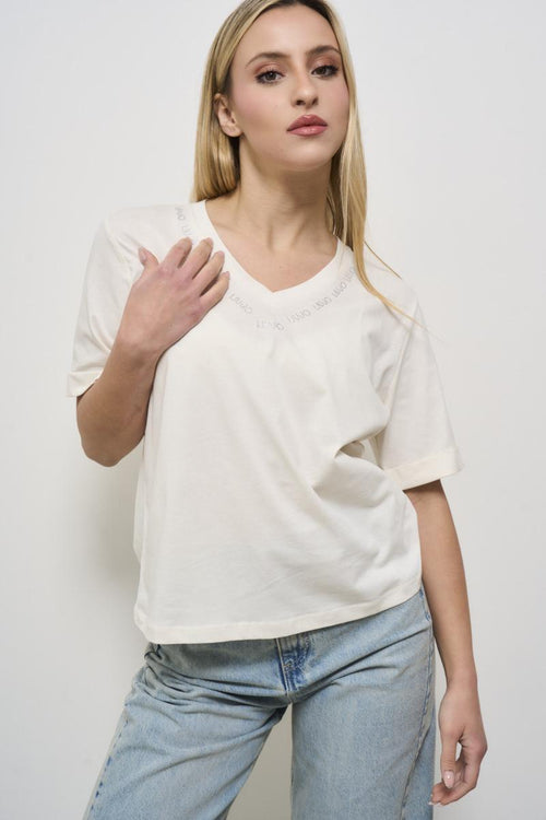 Women's white V-neck T-shirt - 2