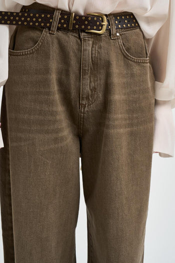 Jeans donna gamba larga in denim marrone - 4