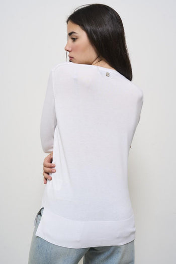 Women's white crew neck sweater - 3