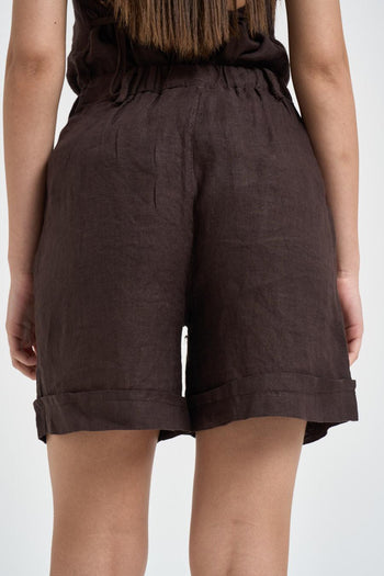 Bermuda donna in lino marrone - 4