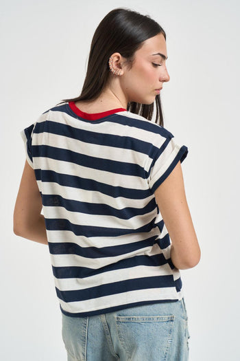 T-shirt donna a righe bianca e blu - 3
