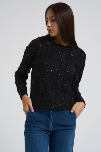 Girocollo trecce e paillettes donna nero - 4