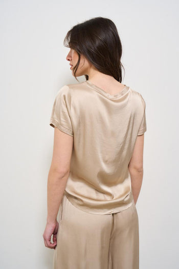 T-shirt donna girocollo satinata beige - 3