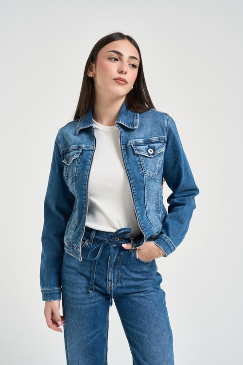Giacca donna di jeans cropped blu - 2