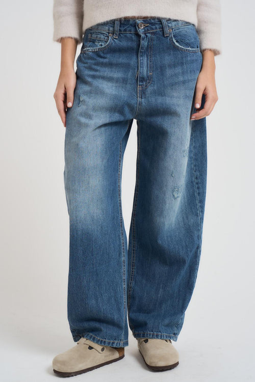 Jeans donna balloon in denim blu