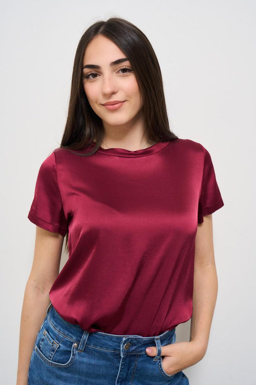 T-shirt donna girocollo satinata rosso - 2