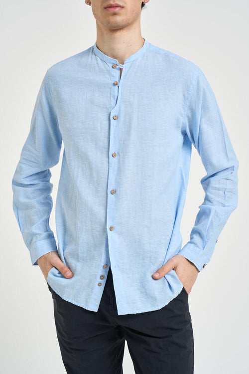 Camicia uomo in lino azzurra - 1