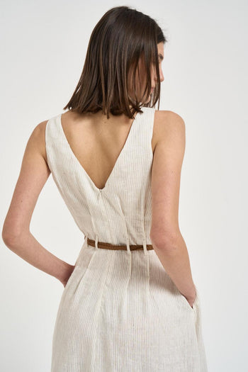 Abito donna midi in lino gessato bianco - 7