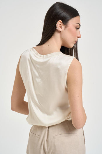 Top donna smanicato satinato panna - 4