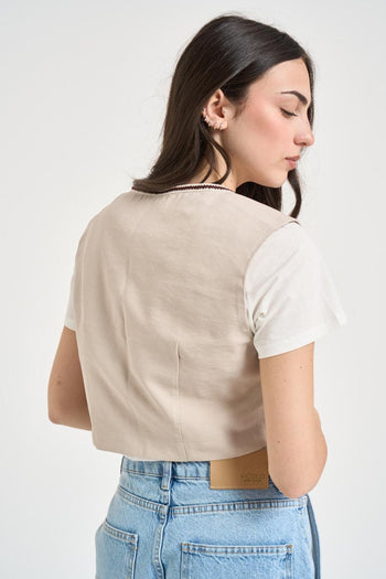 Gilet donna cropped beige - 4