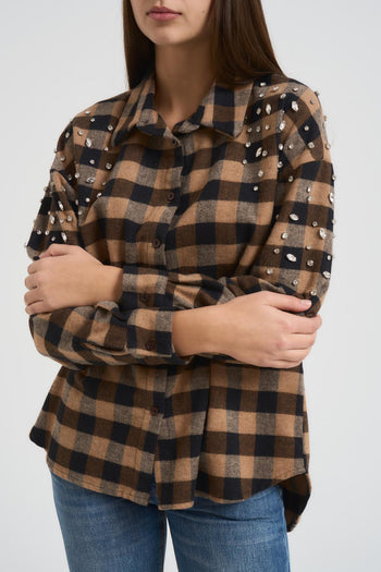 Camicia donna a quadri marrone - 3