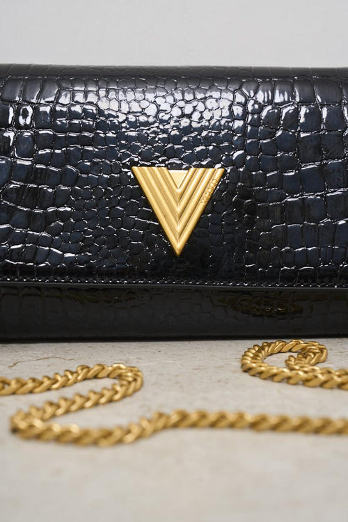 Black patent leather shoulder bag for women - 2