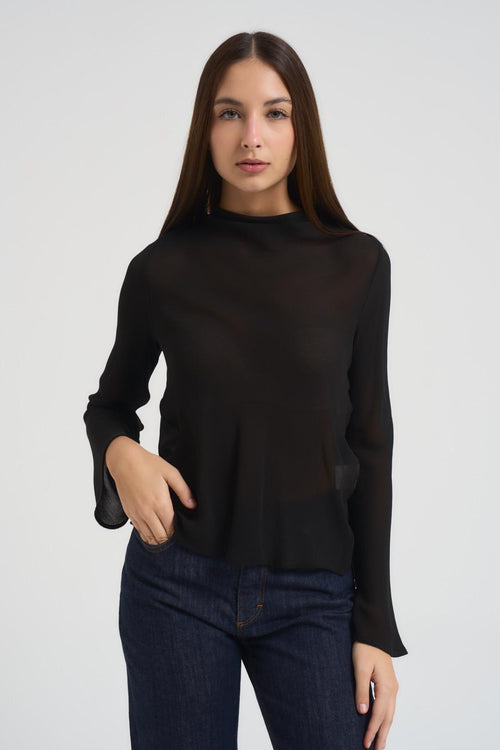 Blusa donna a maniche svasate nera