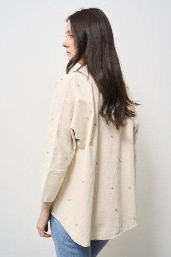 Beige women's shirt with rhinestones - 6