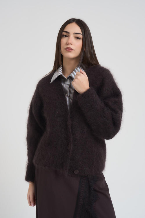 Cardigan donna corto cioccolato - 2