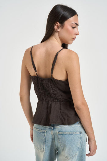 Top donna in lino moro - 4
