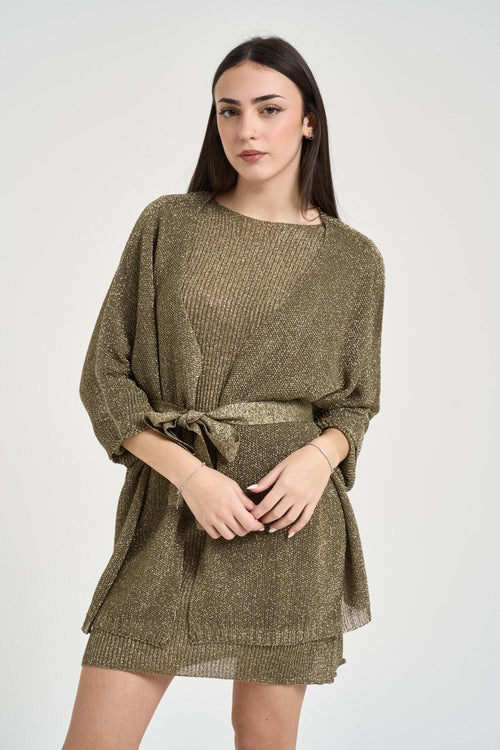 Cardigan donna con cintura bronzo - 1