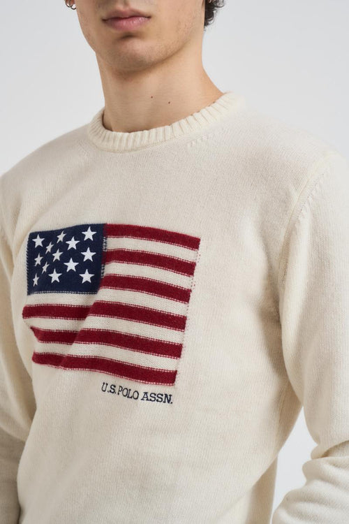 Maglia uomo girocollo panna con bandiera USA - 2