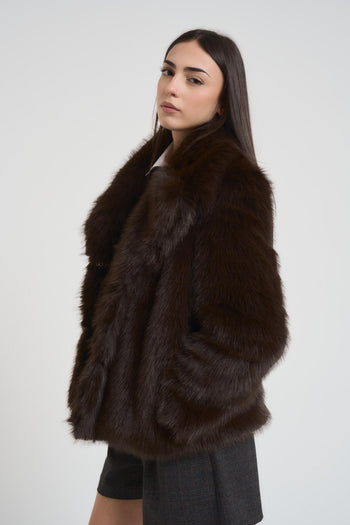 Ecopelliccia donna corta marrone - 5