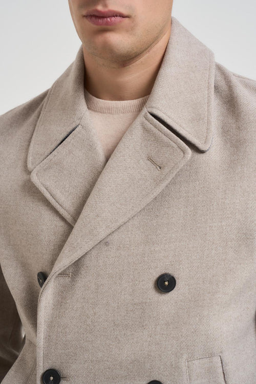 Cappotto uomo corto doppiopetto beige - 2