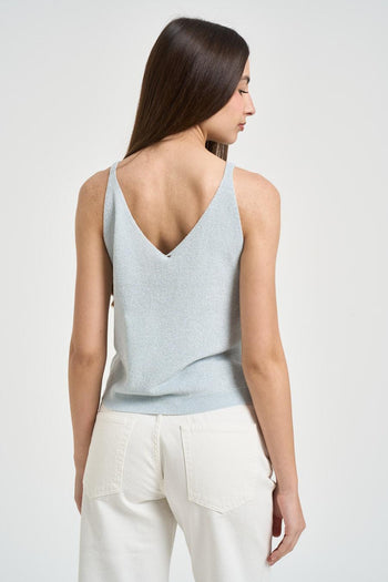 Top donna scollo a V celeste - 3