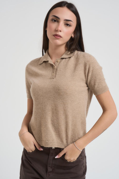 Maglia donna polo beige