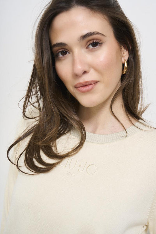 Women's cream crew neck sweater - 2