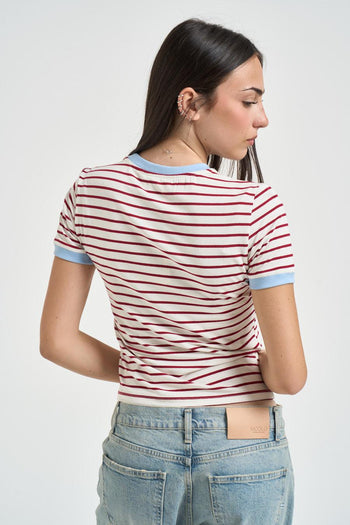 T-shirt donna a righe bianche e rosse - 3