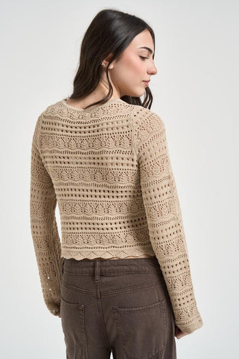 Maglia donna traforata beige - 3