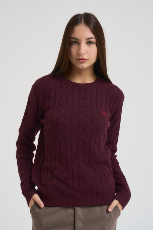 Maglia donna a trecce bordeaux