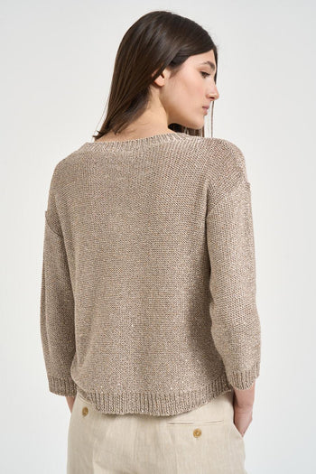 Maglia donna scollo a barca sabbia - 5