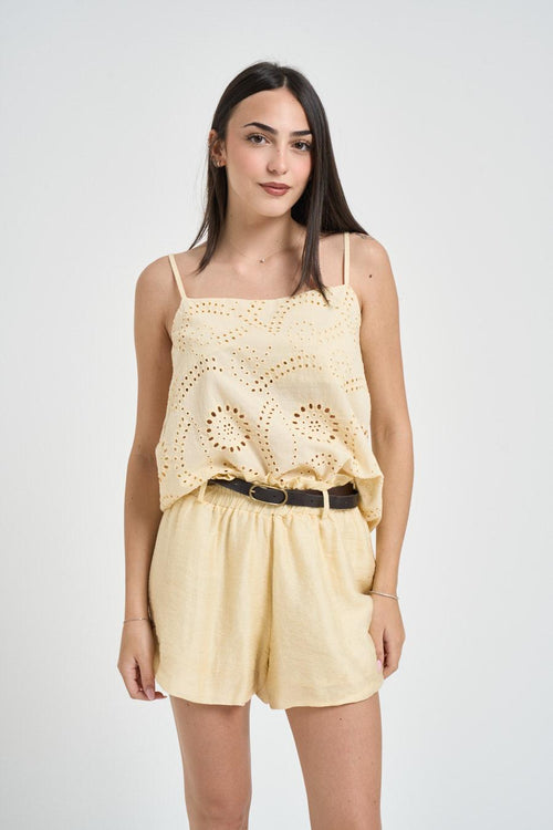 Top donna traforato giallo pastello - 1