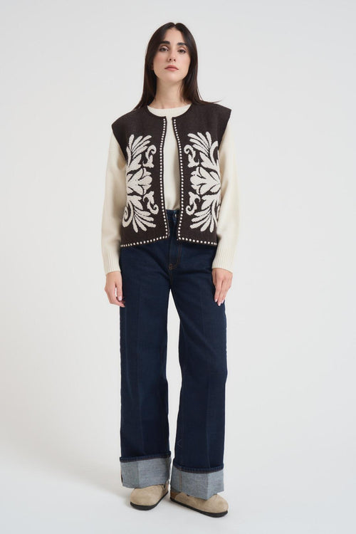 Gilet donna in jacquard moro - 1
