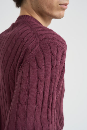 Maglia uomo girocollo a treccia bordeaux - 5