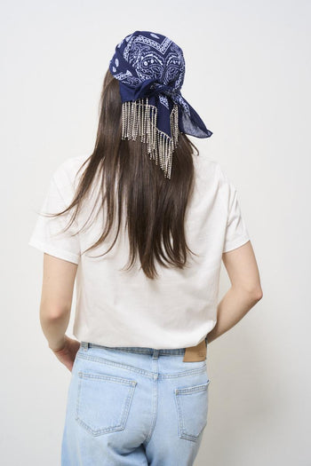 White women's t-shirt with blue rhinestone bandana - 3